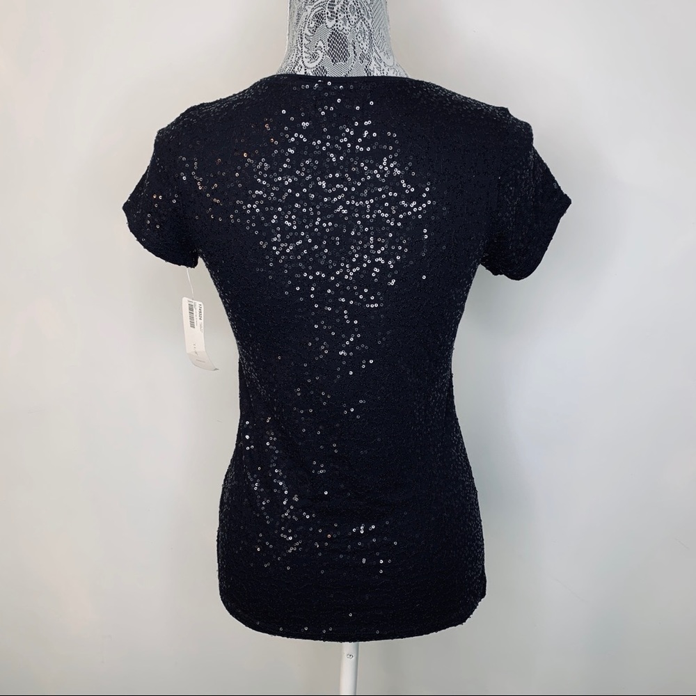 Charter Club Cotton Sequin Tee Shirt Top Black - Picture 2 of 4